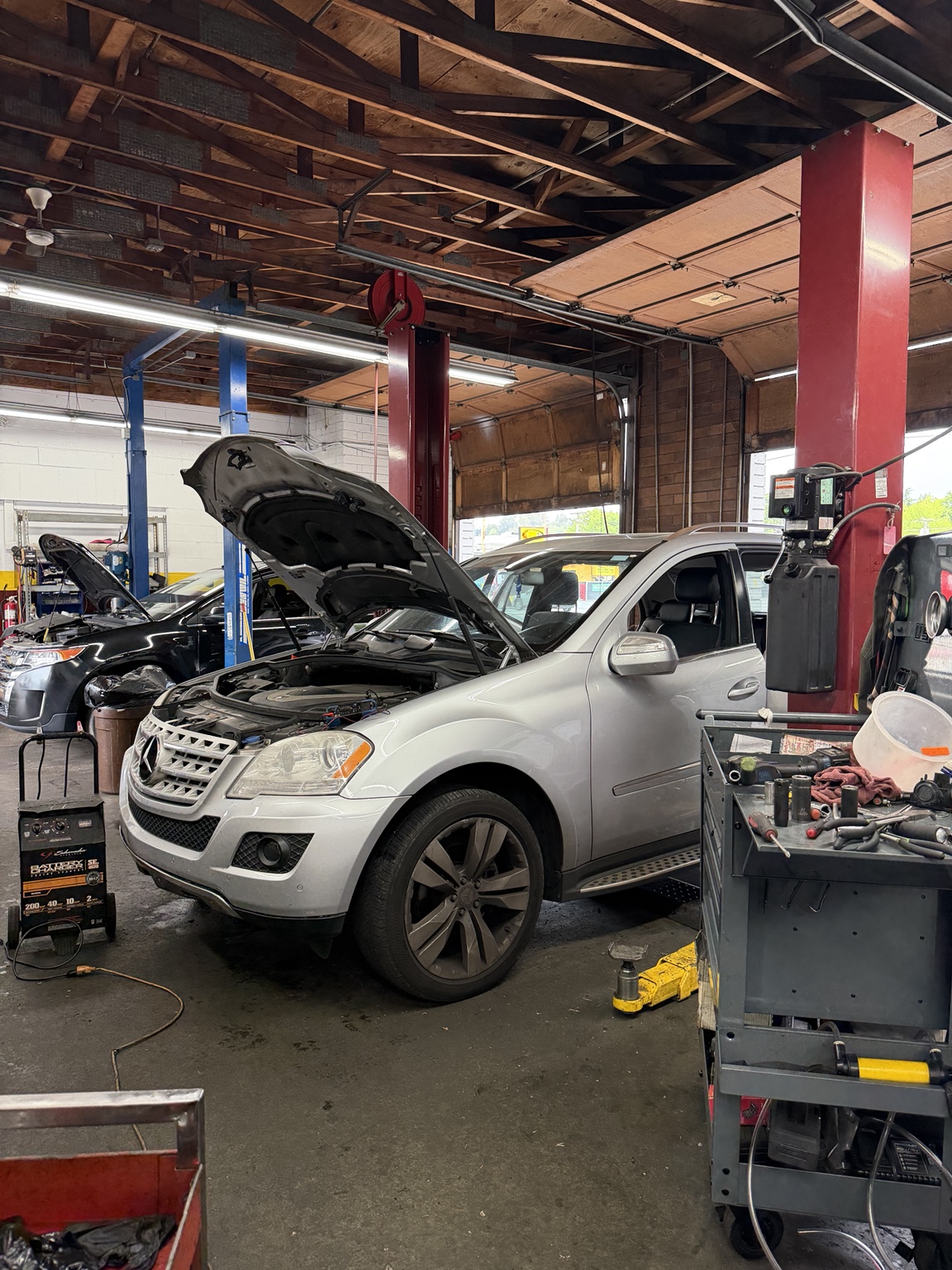Mercedes-Benz receiving service inside the Autotek shop